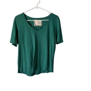 Pure + Good Shirt Womens Small Green Short Sleeve V Neck‎ Casual Lightweight Top